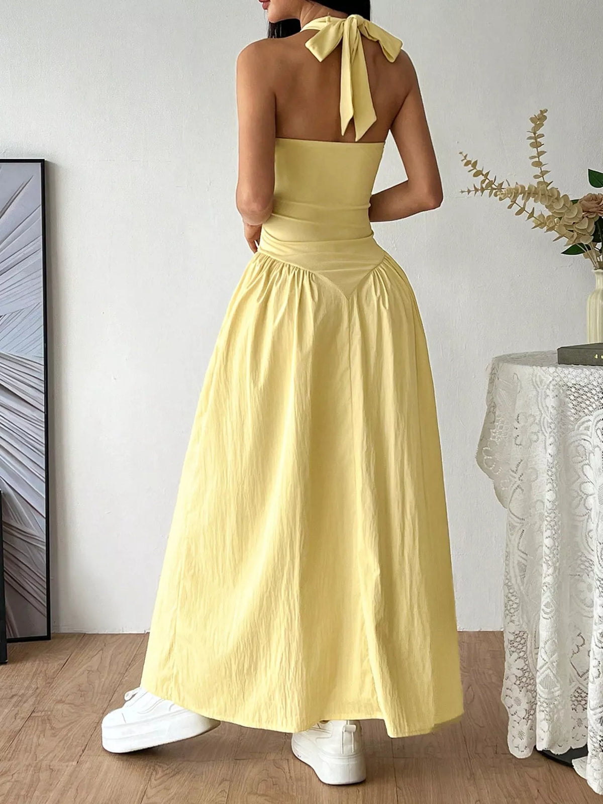 Halter Neck Ruched Maxi Dress