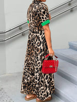 Leopard Print Button-Down Dress with Contrast Trim