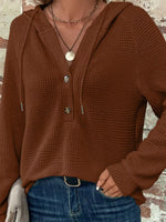 Casual Waffle Knit Button Detail Hoodie