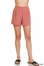 Zenana Woven Airflow Back Elastic Waist Shorts