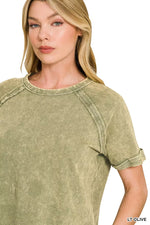 Zenana French Terry Washed Curved Hem Top