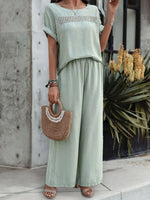Round Neck Short Sleeve Top and Pants Set