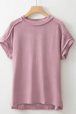 Casual Ribbed Short Sleeve Round Neck T-Shirt