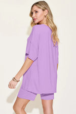 Basic Bae Bamboo Full SizeV-Neck Drop Shoulder T-Shirt and Shorts Set