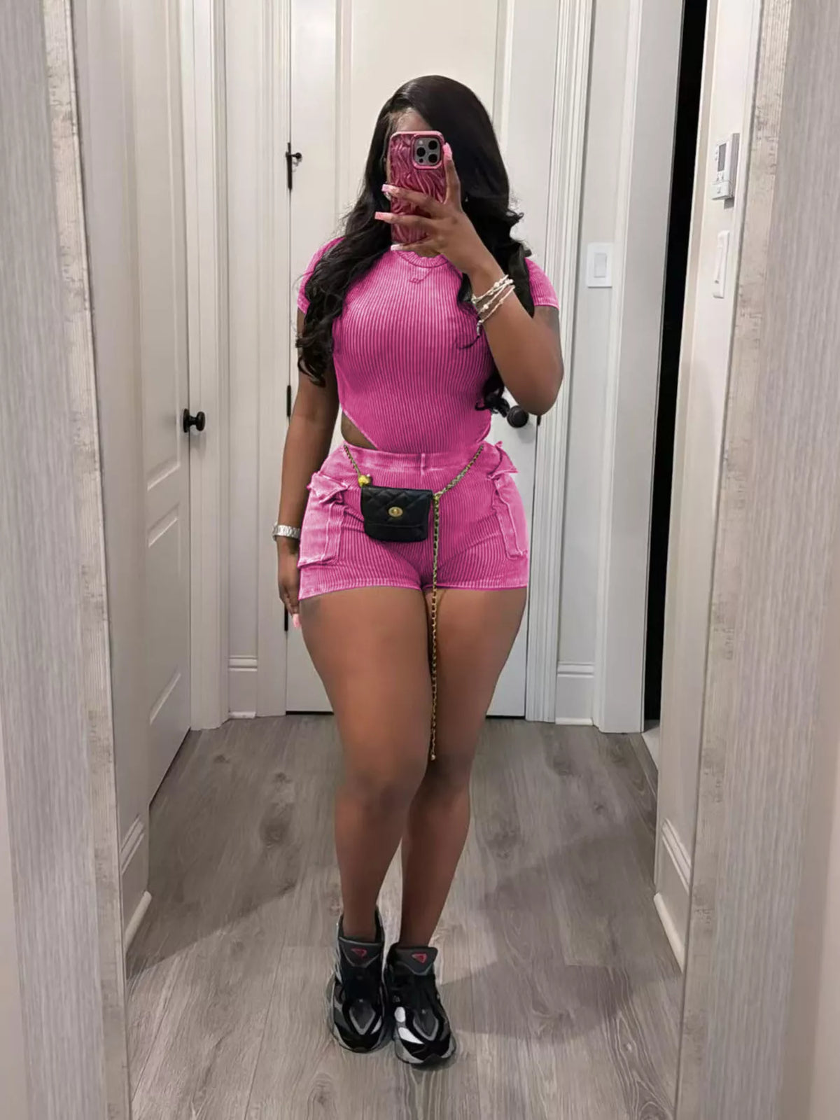 Ribbed Knit Bodysuit and Shorts Set
