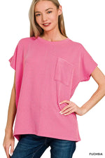 Zenana Raised Rib Front Pocket Boxy Top