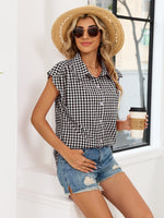 Plaid Button Up Cap Sleeve Shirt