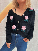 Flower Fuzzy Button-Up Cardigan