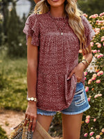 Printed Ruffle Sleeve Babydoll Blouse
