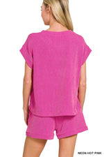 Zenana Raised Rib Cap Sleeve Top & Shorts Set