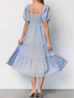 Striped Sweetheart Neck Puff Sleeve Midi Dress