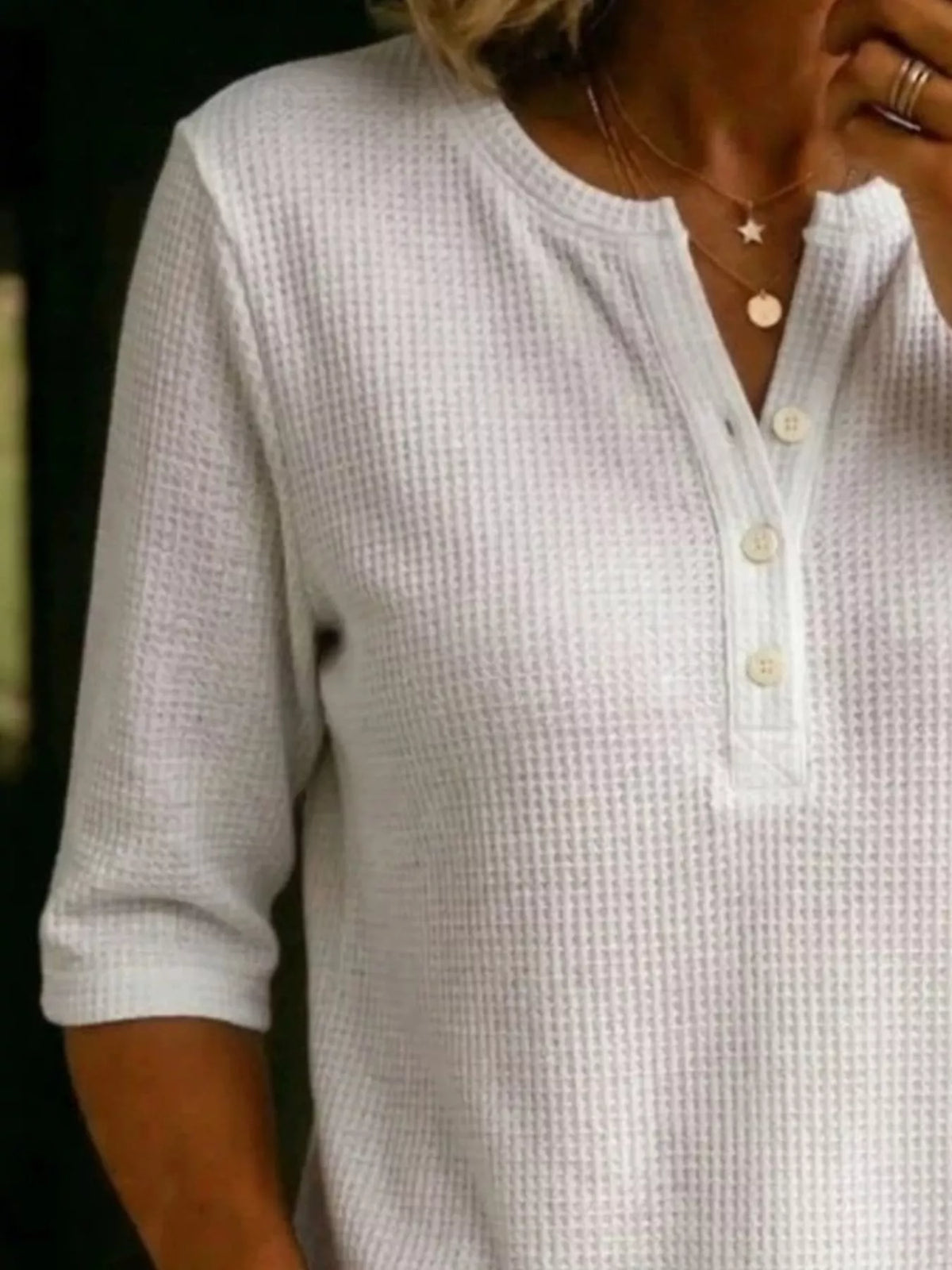 Full Size Waffle Knit Henley T-Shirt Plus Size