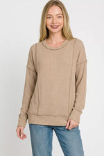 Zenana Corded Rib Long Sleeve Round Neck Top