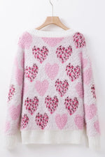 Pearl Detail Heart Round Neck Sweater