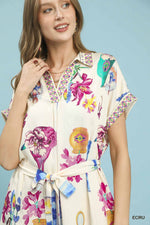 Umgee Floral Print Mini Dress with Belt