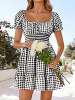 Gingham Smocked Puff Sleeve Summer Dress