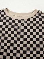 Mixed Checkered Pattern Patchwork High Low Casual Top