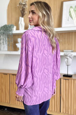 Double Take Full Size Printed Smocked Long Sleeve Blouse Plus Size