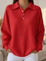 Full Size Waffle Knit Button Detail Top Plus Size