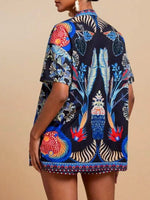 Printed Open Front Cardigan and Shorts Set