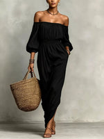 t Off-Shoulder Smocked Waist Maxi Dress