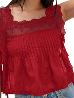 Lace-Trimmed Eyelet Square Neck Top