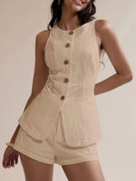 Button-Down Sleeveless Top and Shorts Set