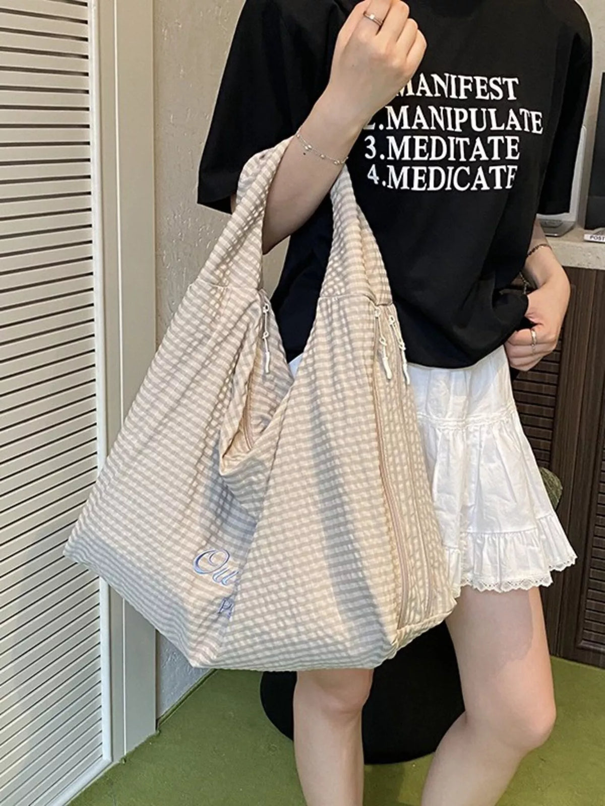 Casual Style Plaid Handbag