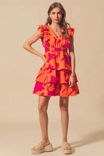 SO ME Floral V Neck Layered Dress with Elasticized Waist