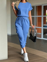 Round Neck Short Sleeve Top and Pants Set