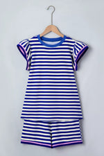 Striped Ruffle Sleeve Top and Shorts Set