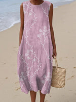 Full Size Round Neck Sleeveless Casual Midi Dress Plus Size