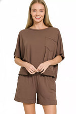 Zenana Exposed Seam Boxy Top & Shorts Set