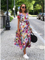 Surplice Short Sleeve Midi Dress