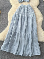 Textured Crop Top and Tiered Skirt Set