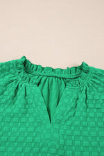 Textured Puff Short Sleeve Notched Top