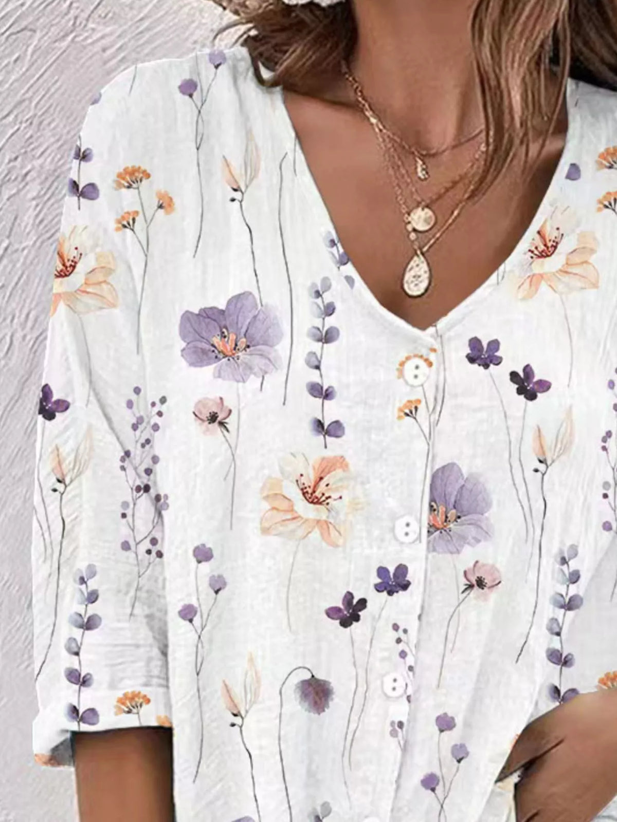 Floral Print V-Neck Button-Down Shirt