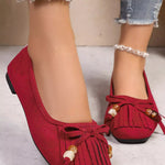 Suede Fringe Slip-Ons
