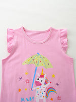 Children's Cute Unicorn Graphic Ruffle Sleeve T-Shirt