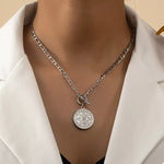Chain Link Necklace with Vintage Coin Pendant