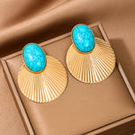 Turquoise Stone Fan Drop Earrings