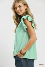 Umgee Ruffled Striped Cap Sleeve Top