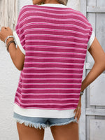 Striped Round Neck Short Sleeve Sweater
