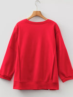 Floral Bow Patched Exposed Seam Patchwork Slit Baggy Sweatshirt