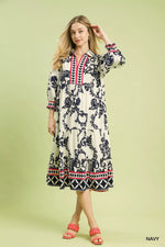 Umgee Boho Print Tiered Midi Dress