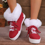 Fuzzy Trim Lace-Up Ankle Boots