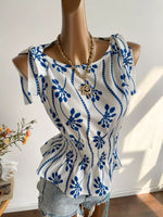 Smocked Tie Shoulder Blouse