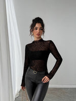 Leopard Print Mesh Long Sleeve T-Shirt