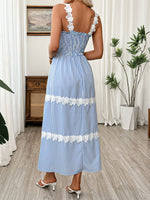 Striped Smocked Lace Trim Midi Dress