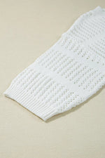 3/4 Sleeve Open Knit Mesh Detail Pullover Sweater